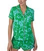 Color:Green Multi - Image 4 - Short Sleeve Notch Collar Cozy Jersey Tropical Foliage Print Pajama Set