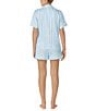 Color:Aqua Stripe - Image 2 - Short Sleeve Notch Collar Striped Pajama Set