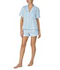 Color:Aqua Stripe - Image 5 - Short Sleeve Notch Collar Striped Pajama Set