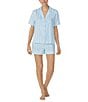 Color:Aqua Stripe - Image 1 - Short Sleeve Notch Collar Striped Pajama Set