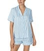 Color:Aqua Stripe - Image 3 - Short Sleeve Notch Collar Striped Pajama Set