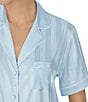 Color:Aqua Stripe - Image 4 - Short Sleeve Notch Collar Striped Pajama Set