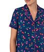 Color:Blue Print - Image 4 - Short Sleeve Notch Collar Wild Cherries Cozy Jersey Shorty Pajama Set