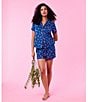 Color:Blue Print - Image 5 - Short Sleeve Notch Collar Wild Cherries Cozy Jersey Shorty Pajama Set