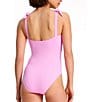 Color:Carousel Pink - Image 2 - Side Shirred Over the Shoulder Bow Tie One Piece Swimsuit