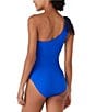 Color:Glacier Blue - Image 2 - Solid Contrast Color One Shoulder Bow Tie One Piece Swimsuit