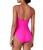 Color:Vivid Snap - Image 2 - Solid High Neck Ruched Rosette One Piece Swimsuit