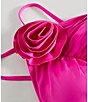 Color:Vivid Snap - Image 3 - Solid High Neck Ruched Rosette One Piece Swimsuit