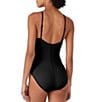 Color:Black - Image 2 - Solid High Neck Ruched Rosette One Piece Swimsuit