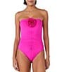 Color:Vivid Snapdragon - Image 1 - Solid Sweetheart Rosette One Piece Swimsuit