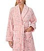 kate spade new york Spade Ribbon Print Long Sleeve Shawl Collar Chenille Plush Short Robe, Color:Pink/Print - Image 4