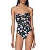 kate spade new york Spring Bouquet Sweetheart Neck Cut-Out Shirred Bandeau One Piece Swimsuit, Color:Black Multi - Image 1