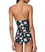 kate spade new york Spring Bouquet Sweetheart Neck Cut-Out Shirred Bandeau One Piece Swimsuit, Color:Black Multi - Image 2