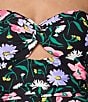 kate spade new york Spring Bouquet Sweetheart Neck Cut-Out Shirred Bandeau One Piece Swimsuit, Color:Black Multi - Image 3