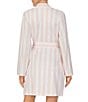 Color:Pink Stripe - Image 2 - Stripe Print Long Sleeve Shawl Collar Jersey Knit Pocketed Tie Short Robe