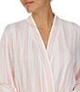 Color:Pink Stripe - Image 4 - Stripe Print Long Sleeve Shawl Collar Jersey Knit Pocketed Tie Short Robe
