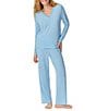 kate spade new york Stripe Print Long Sleeve V-Neck Pointelle Pant Pajama Set - Image 1