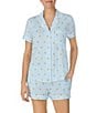 Color:Blue Stripe - Image 1 - Stripe Print Notch Collar Short Sleeve Knit Short Pajama Set