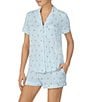 Color:Blue Stripe - Image 3 - Stripe Print Notch Collar Short Sleeve Knit Short Pajama Set