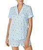 Color:Blue Stripe - Image 4 - Stripe Print Notch Collar Short Sleeve Knit Short Pajama Set