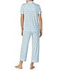 Color:Blue Stripe - Image 2 - Striped Notch Collar Short Sleeve Knit Cropped Pajama Set