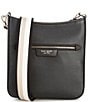 Color:Black - Image 1 - Striped Strap Hudson Messenger Crossbody Bag