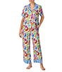 kate spade new york Summer Fruit Print Short Sleeve Notch Collar Woven Cropped Pajama Set, Color:Summer Fruit/Stripe Print - Image 1