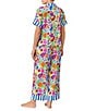 kate spade new york Summer Fruit Print Short Sleeve Notch Collar Woven Cropped Pajama Set, Color:Summer Fruit/Stripe Print - Image 2