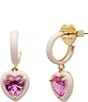 Color:Pink - Image 1 - Sweetheart Rhinestone Huggie Hoop Earrings