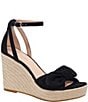 Color:Black - Image 1 - Tianna Suede Bow Platform Wedge Sandals
