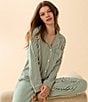 kate spade new york Timeless Stripe Print Long Sleeve Notch Collar Brushed Jersey Knit Pant Pajama Set - Image 4