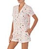Color:Pink/Ground - Image 3 - With Love Modal Jersey Short Sleeve Notch Collar Shorty Bridal Pajama Set