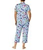 Color:Blue/Print - Image 2 - Kate Spade Plus Size Short Sleeve Notch Collar Brushed Jersey Butterflies & Blooms Cropped Pajama Set