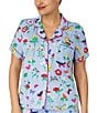 Color:Blue/Print - Image 4 - Kate Spade Plus Size Short Sleeve Notch Collar Brushed Jersey Butterflies & Blooms Cropped Pajama Set
