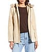 Katherine Kelly Genuine Suede Leather Jacket With Removable Shearling Hood, Color:Stone - Image 1