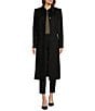 Color:Black - Image 1 - Pure Wool Shirt Collar Button Front Maxi Coat