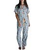 Katie Kime Seaside Stripe Short Sleeve Notch Collar Woven Long Pajama Set - Image 1