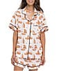 Katie Kime Austin Toile Woven Shorty Pajama Set, Color:Orange - Image 1