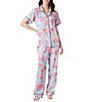 Katie Kime Dallas Toile Woven Pant Pajama Set, Color:Blue/Pink - Image 1