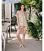Katie Kime Florida Toile Woven Shorty Pajama Set, Color:Green - Image 4