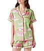 Katie Kime Florida Toile Woven Shorty Pajama Set, Color:Green - Image 1