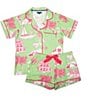 Katie Kime Florida Toile Woven Shorty Pajama Set, Color:Green - Image 3