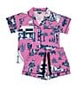 Katie Kime Marfa Toile Woven Shorty Pajama Set, Color:Pink - Image 4