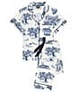 Katie Kime New Orleans Toile Woven Pajama Pant Set, Color:Blue - Image 3