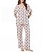 Katie Kime Pickleball Print Woven Short Sleeve Notch Collar Long Pajama Set - Image 1