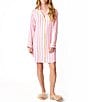 Katie Kime Retro Stripe Printed Cotton Woven Notch Collar Long Sleeve Button Front Sleep Shirt - Image 1