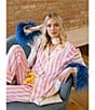 Katie Kime Retro Stripe Woven Top and Pant Pajama Set, Color:Pink - Image 3