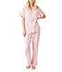 Katie Kime Retro Stripe Woven Top and Pant Pajama Set, Color:Pink - Image 1