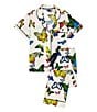 Katie Kime Short Sleeve Notch Collar Woven Metamorphosis Print Pajama Pant Set, Color:Multi - Image 3