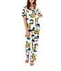Katie Kime Short Sleeve Notch Collar Woven Metamorphosis Print Pajama Pant Set, Color:Multi - Image 1